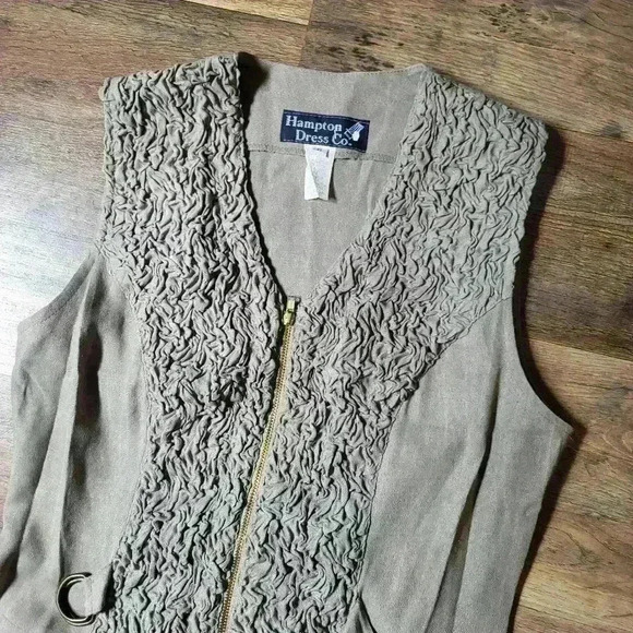 Vintage 1980s Hamptons Dress CO. Gray Zip-up Ruffle Vest Size 6 - Picture 2 of 6